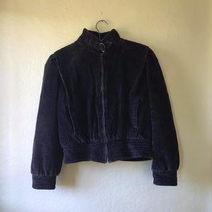 Vintage 70s Black Corduroy Bomber Puffer Jacket